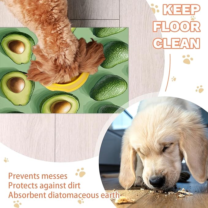 Cute Avocado Dog Food Mat for Floors Absorbent Dog Bowl Mat for Food and Water Dispenser Quick Dry Cat Food Placemat Pet Supplies 16" x 24", Green Fruit
