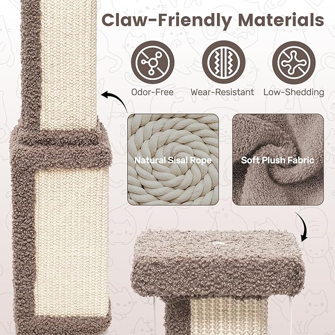 33.7" Tall Large Cat Scratching Post, Indoor Kitten Vertical Sisal Rope Scratcher with Modern Square Thick Pole and Toy Mouse, Space Saving Heavy Duty Stable Base with Interactive Ball Track