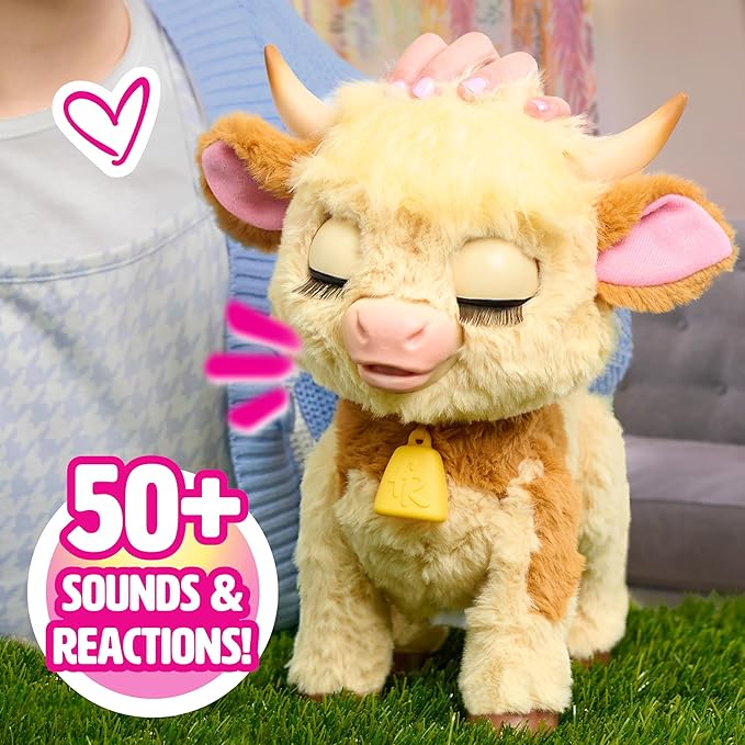 FurReal Maggie The Feed & Follow Cow, 11 Inch Interactive Highland Mini Cow, for Boys and Girls, Ages 4 and up
