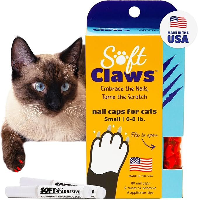 Soft Claws Cat Nail Caps for Small Cats – (40 Caps, Red) - Veterinarian-Developed, Non-Toxic | Protects Furniture & Skin - Easy to Apply, Long-Lasting Anti-Scratch Soft Cat Claw Covers