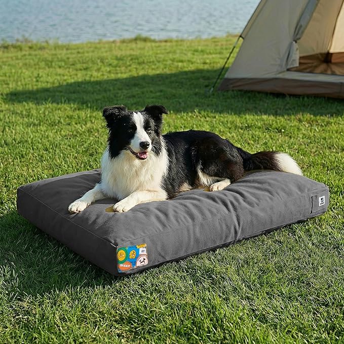 Sytopia 36 Inch Canvas Outdoor Dog Bed for Large Dogs, Waterproof Washable Removable Cover, Indoor Patio Pet Pad for Crate, Dark Grey