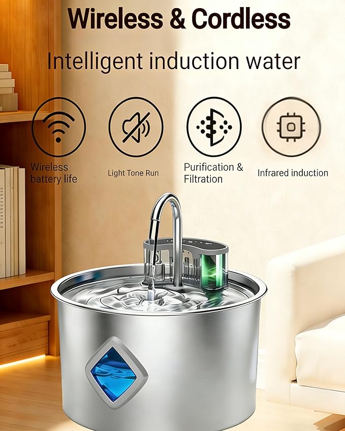 Vetiflow-Vetiflow Dog Water Bowl Filtered, 2026 New Wireless, Vetiflow Dog Bowl with Automatic Water Dispensing (Via Sensor), Quiet Pump, Fresh Drinking Fountain for Dogs Cats (+10+6 Filter)
