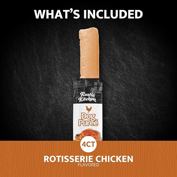 Wild Eats Lickable Dog Treat Rotisserie Chicken 4 ct, High Protein Dog Puree Snack or Meal Topper for All Breeds, Small, Medium and Large Dogs