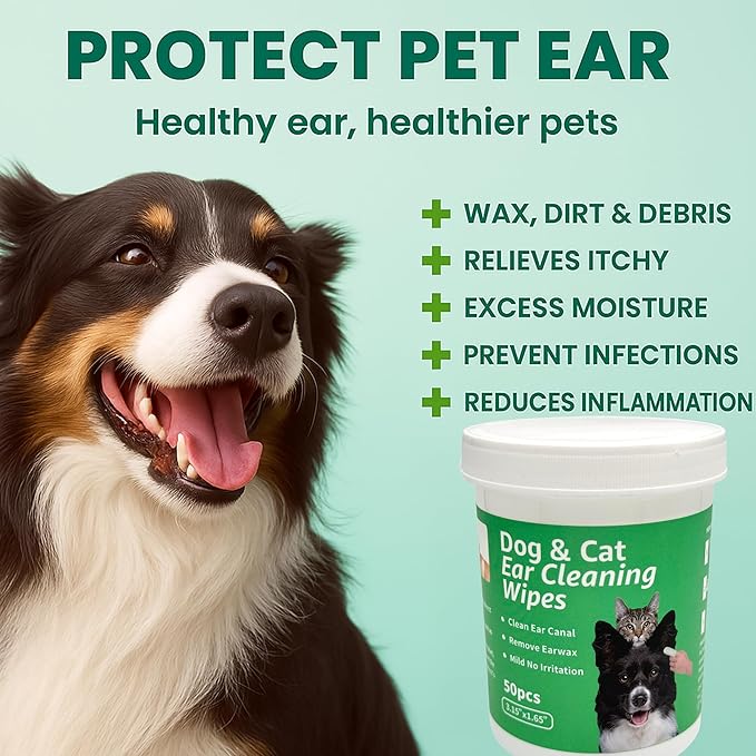 CTWPets Dog & Cat Ear Cleaning Wipes, Green Tea Scent, 50 Count