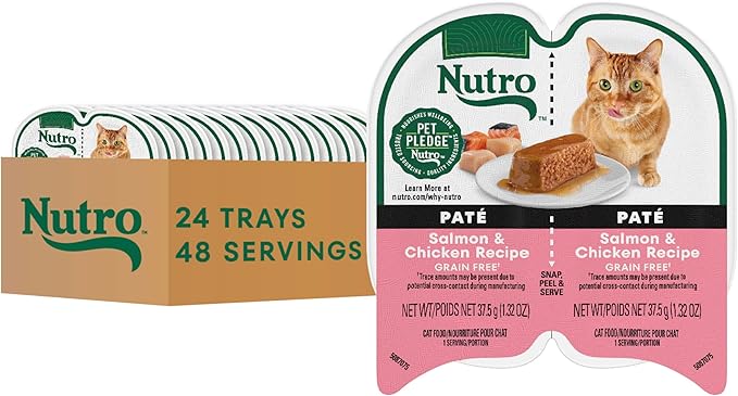 Nutro Perfect Portions Wet Cat Food Pate Salmon & Chicken Recipe, Grain Free Wet Cat Food, 2.64 oz. Twin-Pack Trays (24 Count, Pack of 1)