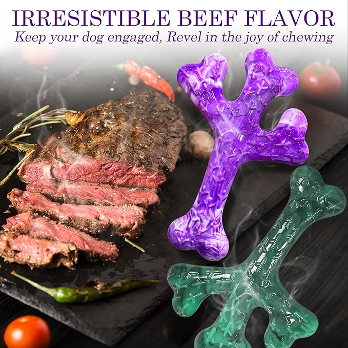 Dog Toys for Aggressive Chewers: Dog Chew Toys 6 Pack Beef Flavored Indestructible Toy, Easy to Use & Clean, Tough Nylon Chew Bone for 20-90 lbs Medium and Large Dogs