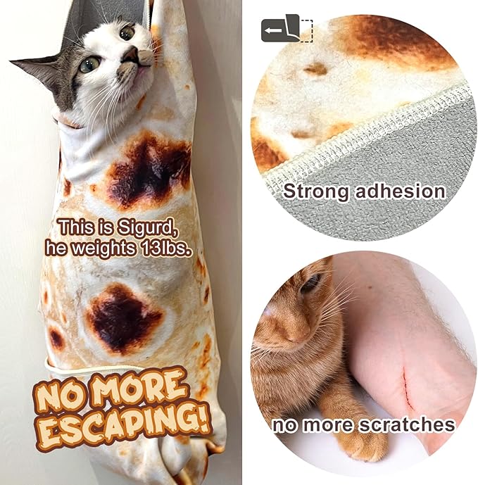 Cat Wrap for Cutting Nails, Tortilla Blanket Pet Supplies Cat Washing Bag, Burrito Blanket Cat Restraint for Nail Clipping, Multifunctional Pet Tool Gifts for Cat Lovers (S (within 6lbs), Tortilla)