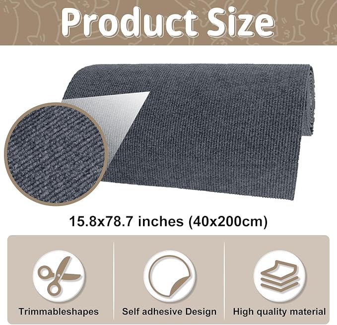 Climbing Cat Scratcher Mat Cat Scratch Furniture Protector 78.7’’x15.8’’Self Adhesive Carpet Mat Pad Trimmable Cat Scratching for DIY Cat Tree Shelf Couch Corner Wall
