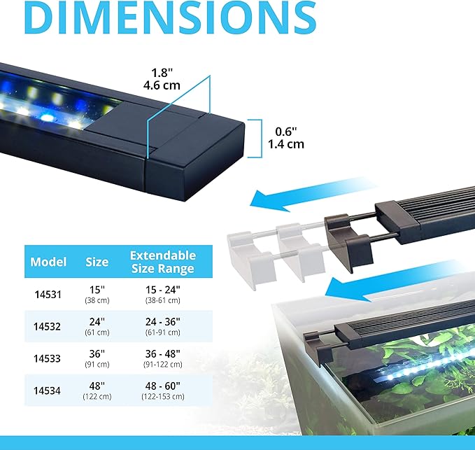 Fluval Aquasky 2.0 LED Aquarium Light – 12W, 15–24" – Adjustable RGB & 6500K White LEDs | App Controlled with Weather Effects | Freshwater & Fish-Only Marine Tanks | Extendable Brackets