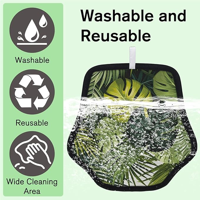 Green Tropical Leaves Electrostatic Pet Hair Removal Glove for Cats & Dogs - Reusable Grooming Mitt for Couch, Carpet, Car Seat & Laundry - Large 9x9 Inch