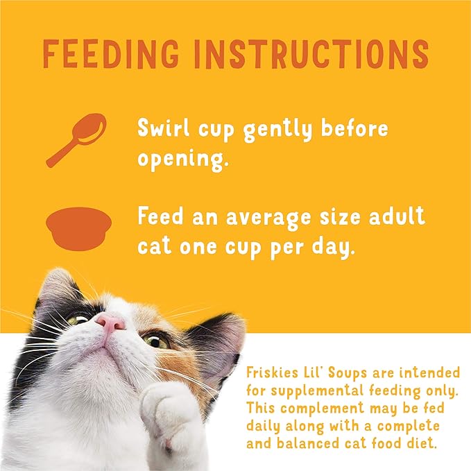 Purina Friskies Grain Free Wet Cat Food Complement Variety Pack, Lil' Soups Salmon, Tuna, Chicken & Shrimp - (30) 1.2 oz. Cups