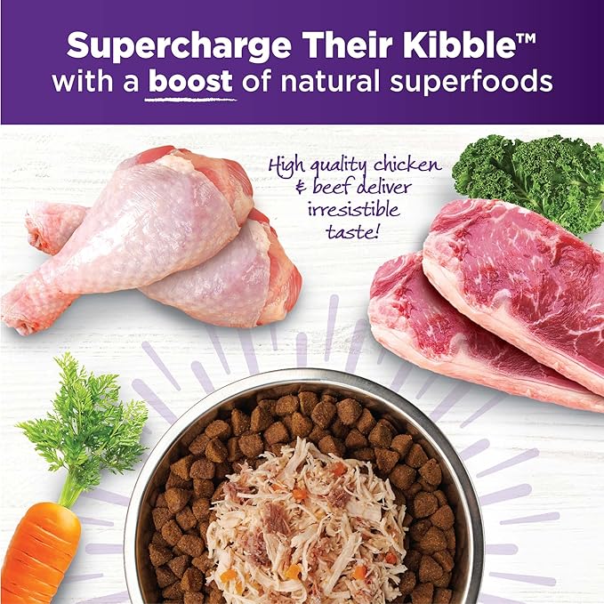 Wellness Bowl Boosters Simply Shreds Wet Dog Food Topper for Small, Medium, & Large Breeds, Grain Free, Natural, Chicken, Beef & Carrots, 2.8 Ounce Pouch (Pack of 12)