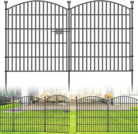 10 Panels Decorative Garden Fence with Gate - 32 in (H) x 23.6 ft (L) No Dig Dog Fence Outdoor for Yard, Rustproof Tall Garden Fencecing Panels, Animal Barrier Suitable for Yard Border, Patio