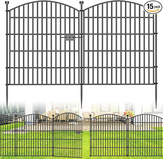 15 Panels Decorative Garden Fence with Gate - 32 in (H) x 35.4 ft (L) No Dig Dog Fence Outdoor for Yard, Rustproof Tall Garden Fencecing Panels, Animal Barrier Suitable for Yard Border, Patio
