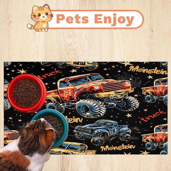 Cool Car Dog Food Mat for Floors Absorbent, Quick Dry Water Dispenser Mat for Food, Water, Pet Supplies 12" x 20", Off-Road Vehicle