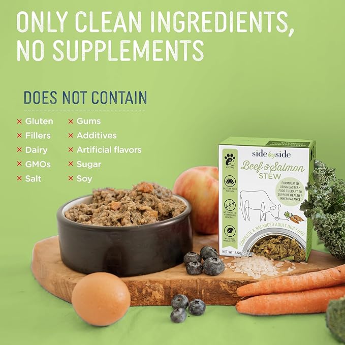 Side by Side Beef & Salmon Stew - Neutral Wet Dog Food & Dog Food Topper - Made with Nutrients & Whole Raw Ingredients - Human-Grade, No Artificial Additives or Fillers - USA Made (12.5 oz, 6-Pack)
