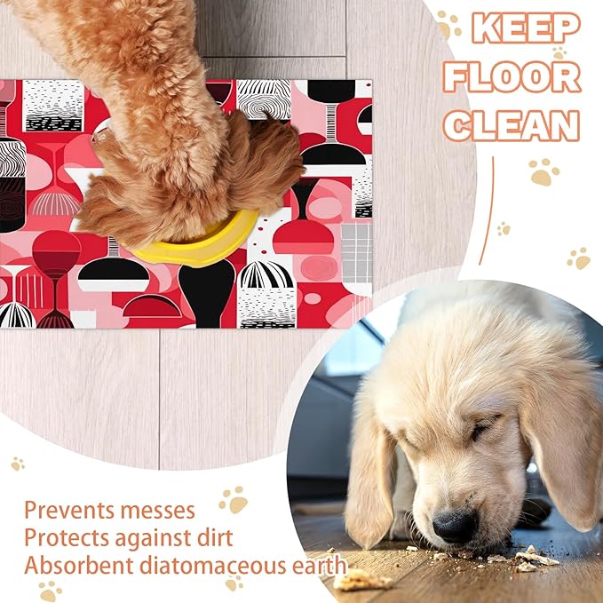 Rose Wine Glass Dog Food Mat for Floors Absorbent Dog Bowl Mat for Food and Water Dispenser Quick Dry Cat Food Placemat Pet Supplies 17" x 30", Wine