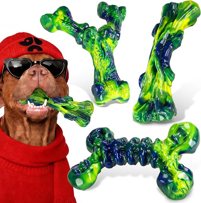 3-Pack Indestructible Dog Chew Toys for Aggressive Chewers, Peanut Butter Nylon Bones for Medium Large Dogs (25-90 lbs), Dental Chews for Boredom & Anxiety, St. Patrick's Day Gift (Lucky Green)
