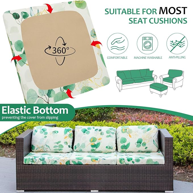 HANDONTIME Leaves Outdoor Cushion Covers 8pcs Boho Green Couch Cushion Covers Replacement Patio Couch Cover Sofa Cover Indoor Patio Cushion for Outdoor Furniture Washable, Cover Only