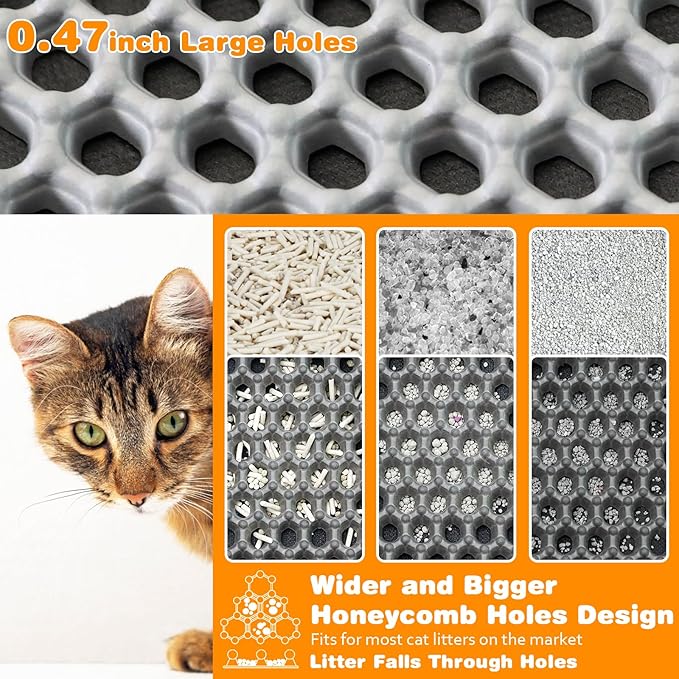 Waterproof Cat Litter Mat, Double Layer EVA, Odor-Free Large Grid, Urine Proof, Easy Cleanup (Khaki, 16 x 20)
