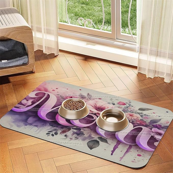 Pet Feeding Mats with Residue Collection Happy Mother's Day Floral Gift for Mom Bm Waterproof Dog Cat Bowl Mat 18X12In with Prevent Water Food Spills