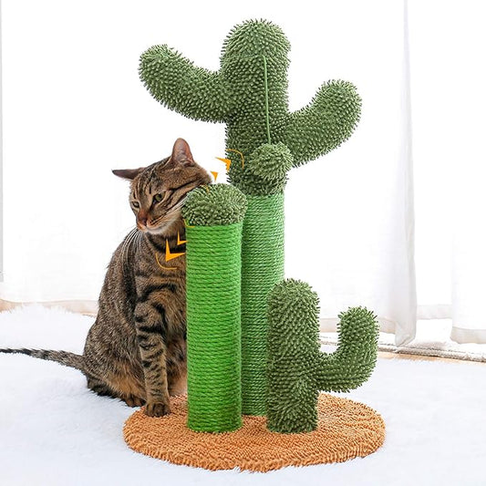 Cat Scratching Post Cactus Cat Scratching Board with 3 Scratching Poles and Interactive Hanging Ball for Medium-to-Large Cats