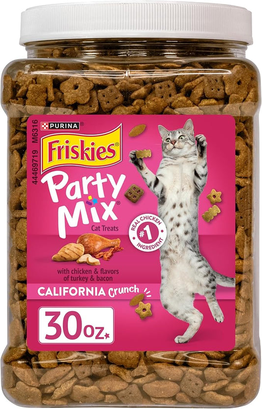 Purina Friskies Party Mix California Crunch with Chicken and Flavors of Turkey and Bacon Cat Treats - 30 oz Canister