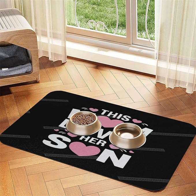 Pet Feeding Mats with Residue Collection Happy Mother's Day Floral Gift for Mom Jl Waterproof Dog Cat Bowl Mat 24x16In with Prevent Water Food Spills