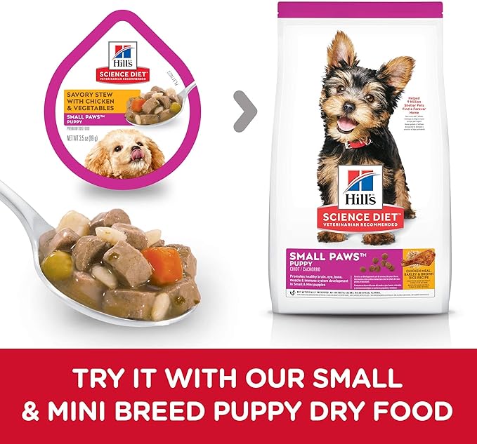 Hill's Science Diet Puppy Small & Mini Breeds Wet Dog Food, Chicken & Vegetables Stew, 3.5 oz. Trays, 12-Pack