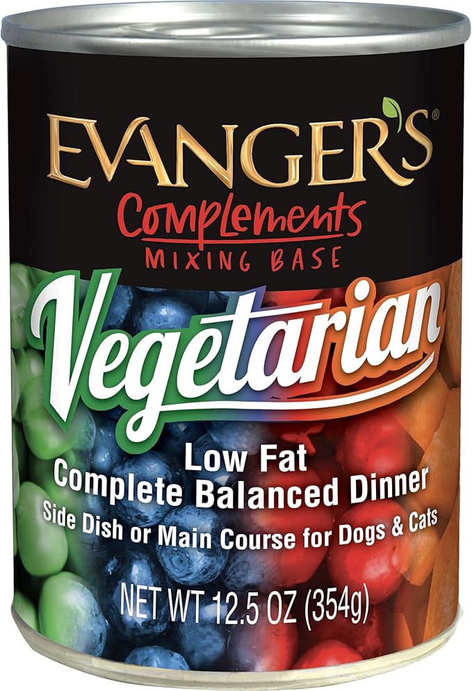 Evanger's Complements Vegetarian Dinner – 12 Count, 12.5 oz Each – Grain-Free Plant-Based Food for Dogs & Cats – Balanced Mixing Base with Vegetables & Fruits