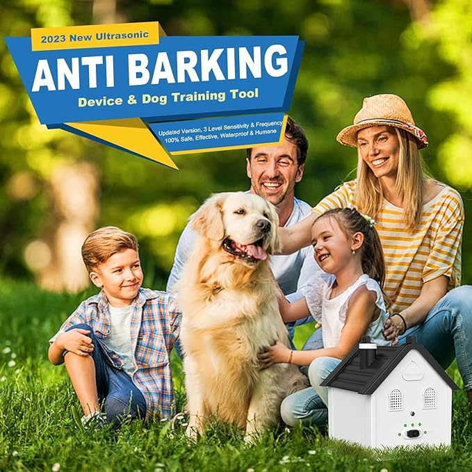 Effective Anti Barking Deterrent - 3 Adjustable Levels Bark Control Device, 50FT Waterproof Outdoor Tool for Small/Medium/Large Dogs