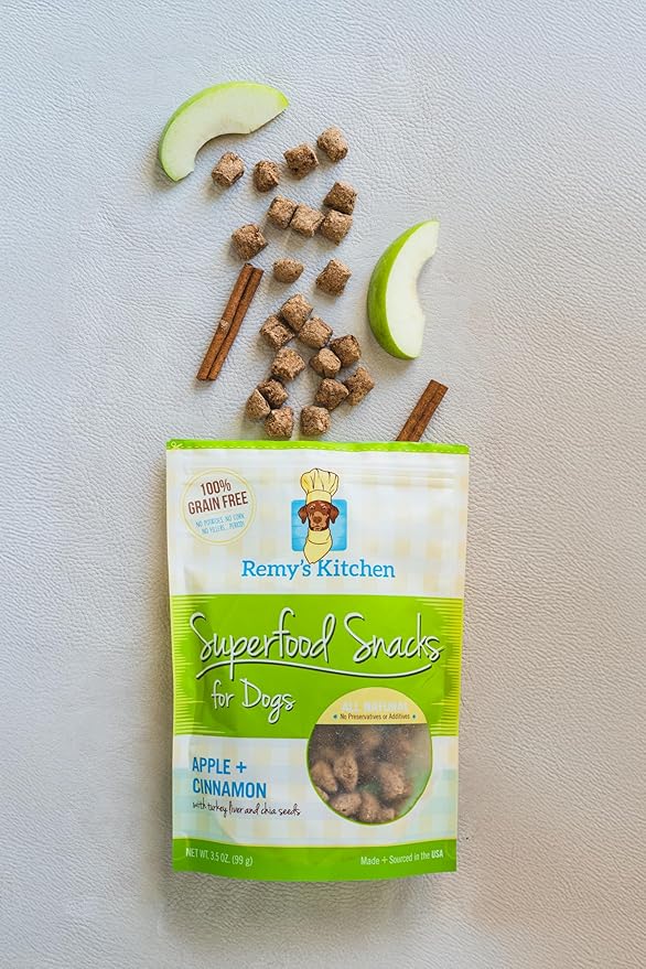 Apple Cinnamon Freeze Dried Dog Treats USA Sourced and Small Batch Made - Human-Grade, All Natural Superfood Dog Snacks Without Artificial Preservatives, Grain Free - 3.5 oz