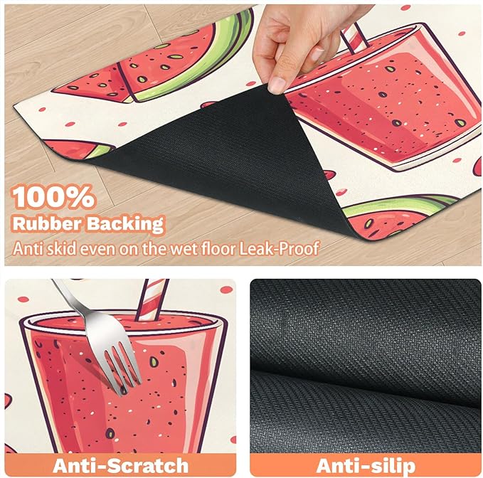 Watermelon Juice Dog Food Mat for Floors Absorbent Dog Bowl Mat for Food and Water Dispenser Quick Dry Cat Food Placemat Pet Supplies 17" x 30", Summer Fruit