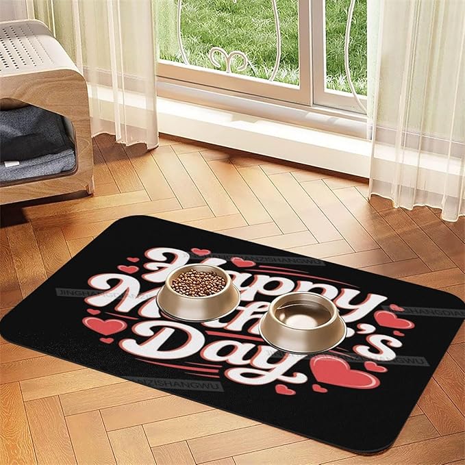 Absorbent Dog Water Cat Mat for Food Water Bowl Quick Dry Happy Mother's Day Floral Gift for Mom El Pet Feeding Mats No Stains Dog Food Mat Pet Accessories Supplies Cat Bowl Mats 24x16In