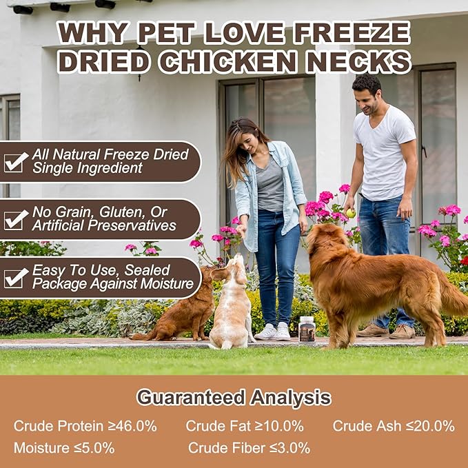 Freeze-Dried Chicken Necks Dog Cat Treats,Single Ingredient Turkey Necks High Protein,Grain Free for Teeth Cleaning & Support Joints(20 Pcs)