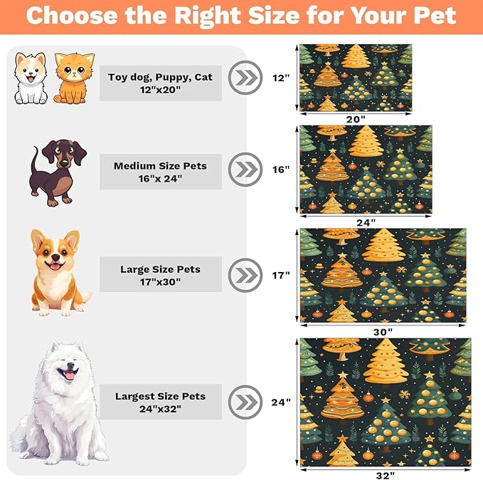 Christmas Trees Dog Food Mat for Floors Absorbent, Quick Dry Water Dispenser Mat for Food, Water, Pet Supplies 12" x 20", Xmas Tree