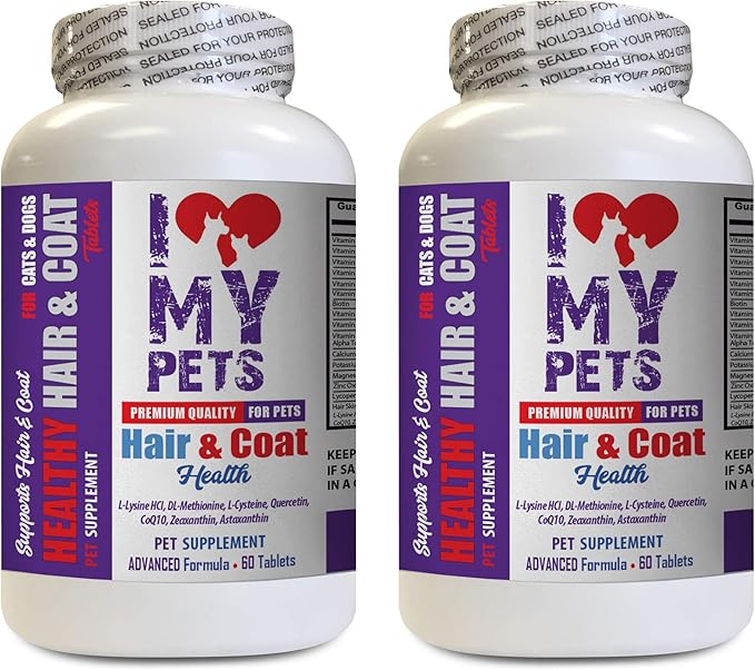 I LOVE MY PETS LLC cat Skin and Coat Treat - PET Healthy Hair and Coat - for Dogs and Cats - Premium Formula - Vitamin b for Cats - 2 Bottles (120 Treats)