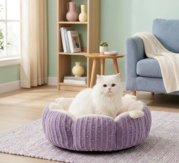 BNG Orthopedic Calming Cat Bed – 18" Plush Cave for Indoor Cats & Small Dogs, Washable & Reversible Pet Bed with Non-Slip Base for Stress-Free Naps
