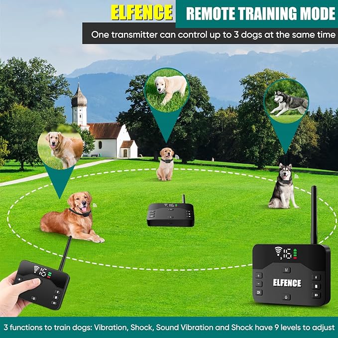 Wireless Dog Fence System, Electric Fence for Dog, Portable Wireless Pet Perimeter Dog Training Collar, Adjustable Safe Dog Boundary,Rechargeable Collar for Big,Medium Sizes Dogs (1 Dog Collar)