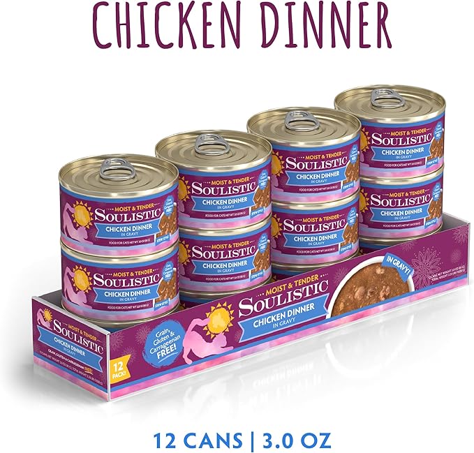 Soulistic Moist and Tender, Chicken Dinner in Gravy, 3oz Can, Pack of 12