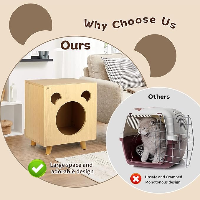 Cat End Table Aluminum Bed Table, Nightstand, Cat Litter Box Enclosure for Indoor and Outdoor with Cabinet Legs and Countertop, Weatherproof, Beige