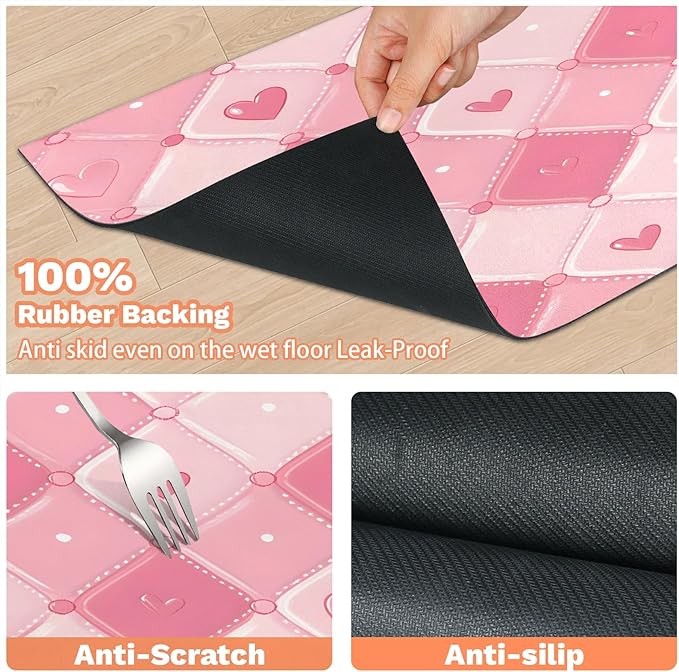 Love Heart Dog Food Mat for Floors Absorbent, Quick Dry Water Dispenser Mat for Food, Water, Pet Supplies 16" x 24", Ringge Plaid