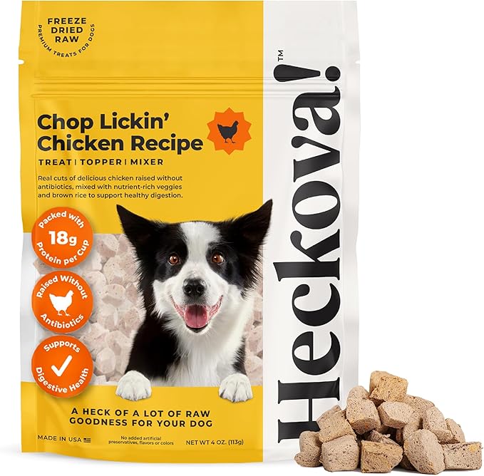Chop Lickin’ Chicken - Dog Treats Freeze Dried Chicken, Complete Meal & Topper, Real Cuts for Training - High Protein (21g Per Cup) Training Treats for Dogs, Made in The USA, 4oz Bag