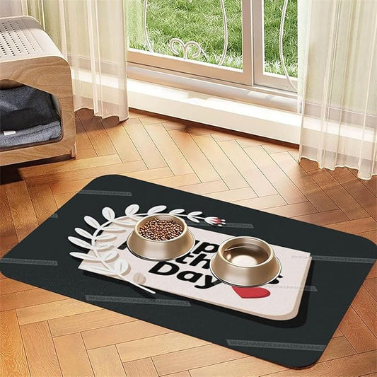 Non Slip Mat for Dog Pet Cat Dog Food Mats Happy Mother's Day Floral Gift for Mom Grey Fg Water Bowl Mat Quick Dry Absorbent Cat Feeding Mats 24x16In