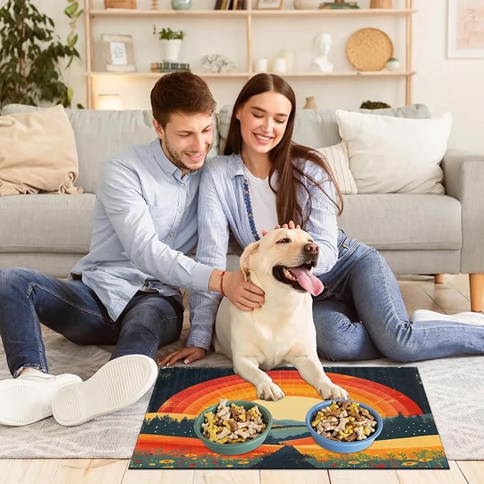 Sun Dog Food Mat for Floors Absorbent, Quick Dry Water Dispenser Mat for Food, Water, Pet Supplies 17" x 30", Wildflower