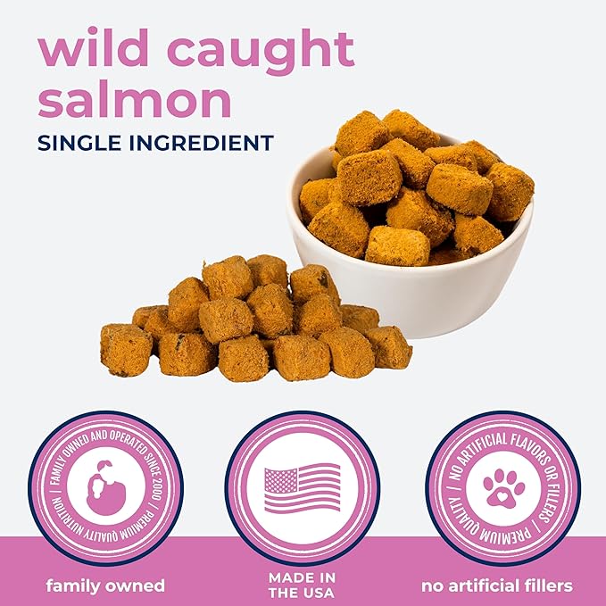 Momentum Carnivore Nutrition Freeze-Dried Wild-Caught Salmon Dog Treats & Cat Treats – Single-Ingredient, High-Protein, Grain-Free, Natural Source of Omega-3s – Made in USA – 3 oz Bag
