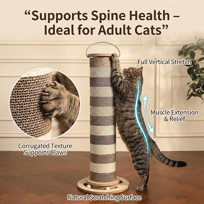 32” Tall Cat Scratching Post – Large Vertical Cardboard Cat Scratcher for Indoor Cats, Modular Replaceable Blocks, Heavy Stable Base, Modern Scratching Post for Adult & Large Cats
