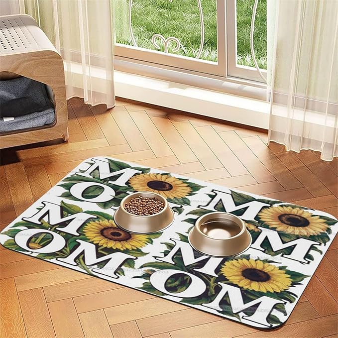 Pet Feeding Mat for Floors Waterproof Dog Mat for Food and Water Happy Mother's Day Floral Gift Mom Ih Absorbent Quick Dry Non Slip Mats Cat Bowls 18X12In