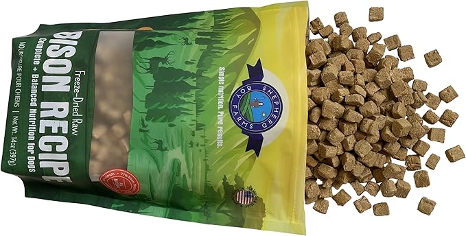 Shepherd Boy Farms Freeze Dried Raw Dog Food, Bison Recipe, All Natural, No Synthetics, Made in USA with Goat's Milk & Organic Produce, High Protein, Complete Meal (14oz)