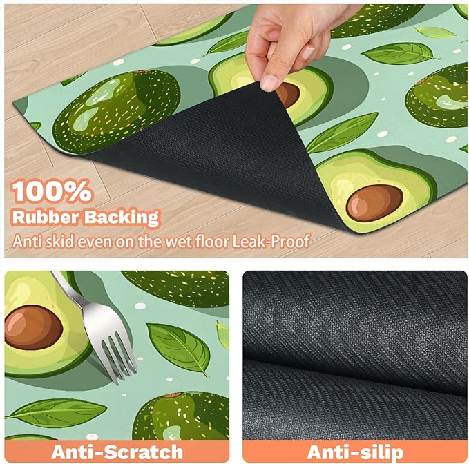 Avocado Dog Food Mat for Floors Absorbent Dog Bowl Mat for Food and Water Dispenser Quick Dry Cat Food Placemat Pet Supplies 12" x 20", Green Fruit